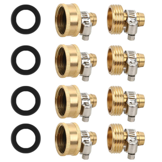 STYDDI Solid Brass 1/2-Inch Hose Repair Kit, Heavy Duty 1/2" Water Hose Ends Female and Male Replacement Connector with Clamps, Fit All 1/2-Inch Garden Hose, 4 Set