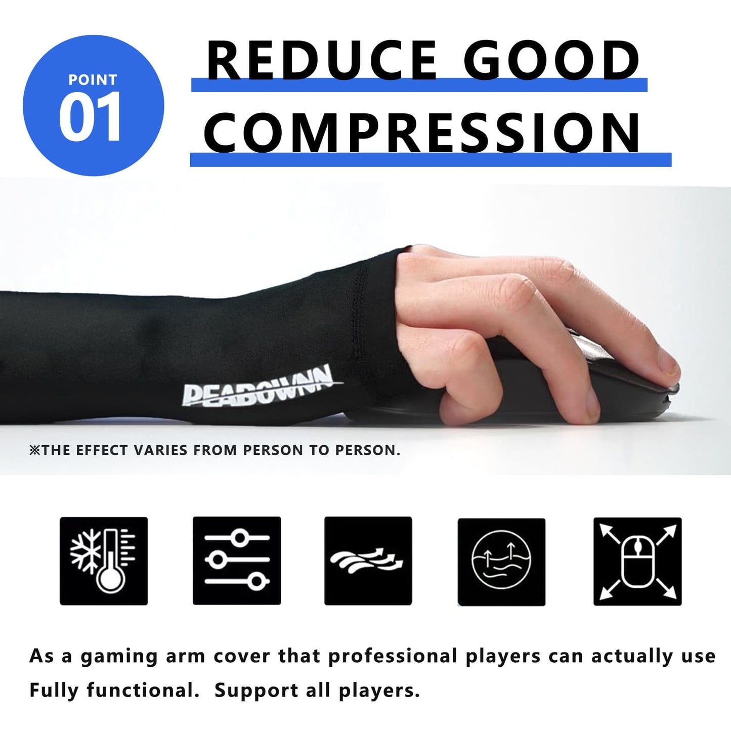 Peabownn Gaming Sleeve Short Arm Pc Reduces Friction & Fatigue Cooling Arm Sleeves for Men Women Gamers Accessories 1 PCS, Black, Small/Medium