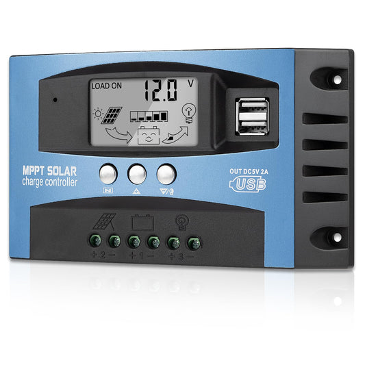 30A MPPT Solar Panel Charging Controller, 12V/24V Auto Solar Battery Charger Controller with LCD Display, Dual USB Port and Timer Setting ON/Off Hours