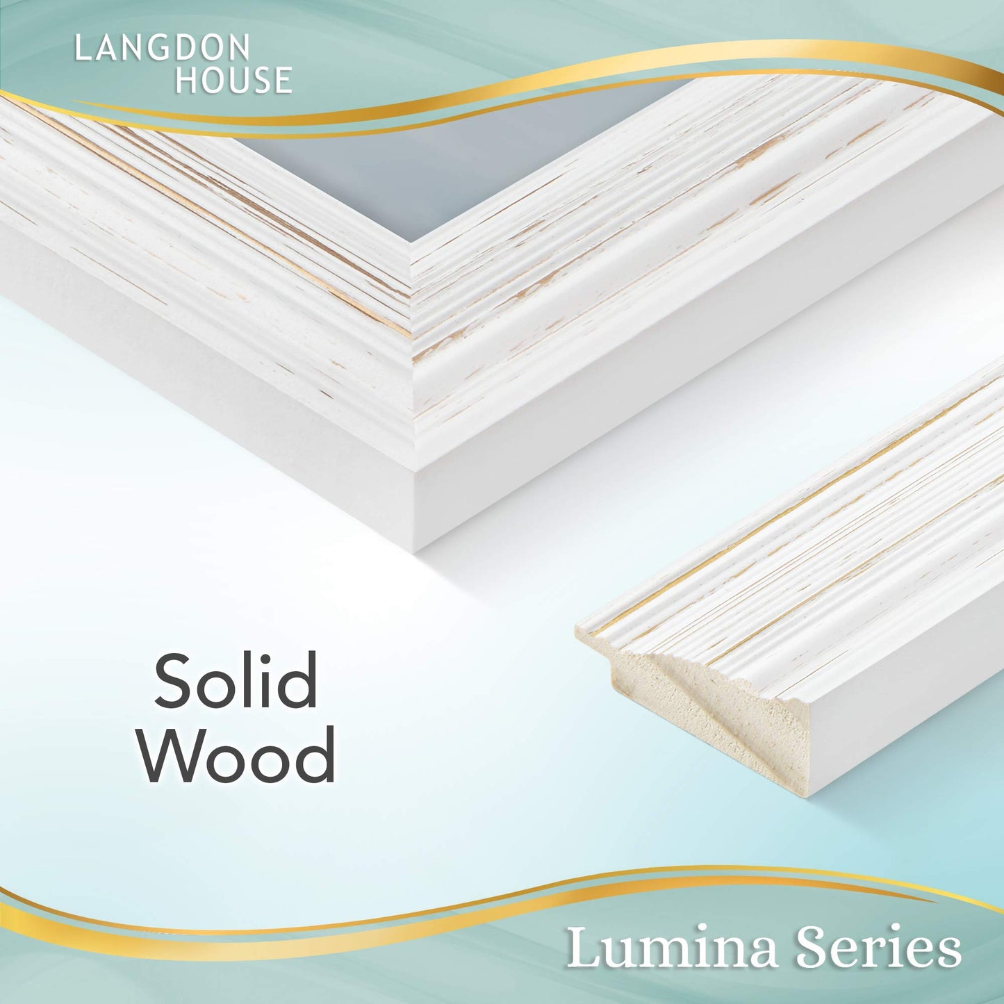 Langdon House 5x7 (13x18 cm) Real Wood Picture Frames (Weathered White - Gold Accents, 2 Pack), French Country Style Wooden Photo Frame 5 x 7, Lumina Collection