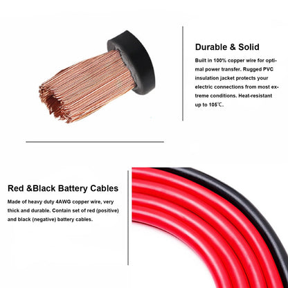 CyanHall Battery Cable 4AGW Gauge Red + Black 24 Inch Battery Inverter Pure Copper Battery Inverter Cables Solar for Solar RV Car Boat Automotive Marine Motorcycle with 3/8" Lugs