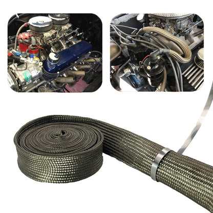 Spark Plug Wire Heat Shield Heat Hose 2500 Degree Basalt fiber Wrap Heat Sleeve Adjustable Fuel Line Heat Shield for Car&Auto Wire Loom Protection (1" IDX10' Titanium)
