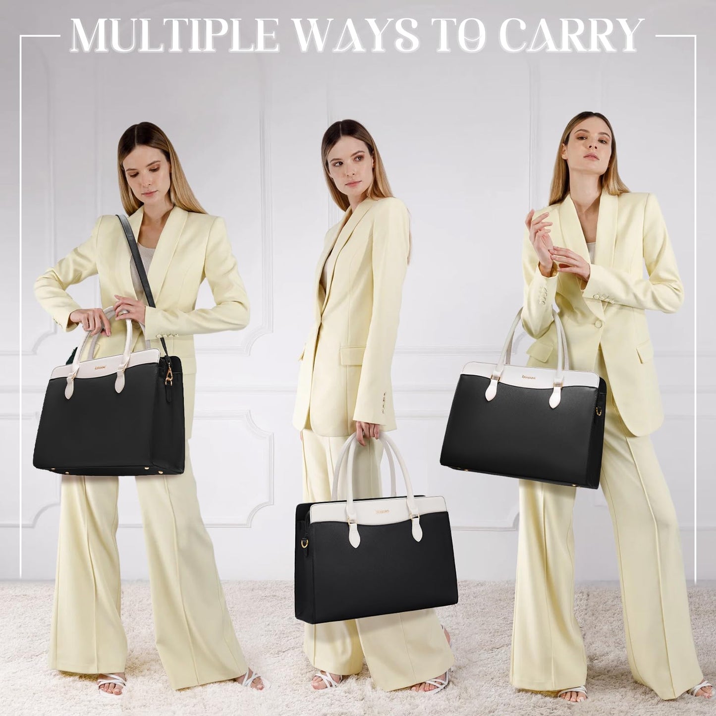 RAINSMORE Laptop Bags for Women 15.6 Inch Leather Laptop Tote Bag Large Capacity Work Tote Bag Waterproof Professional Business Computer Bag Handbag Shoulder Bag for Travel Office College