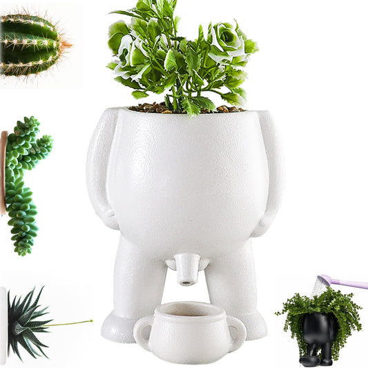 DXQCHDUO Peeing Funny Vase, Piss Pot Planter Funny Succulent Planter Small Plant Pot Indoor/Outdoor with Drainage Hole (White)