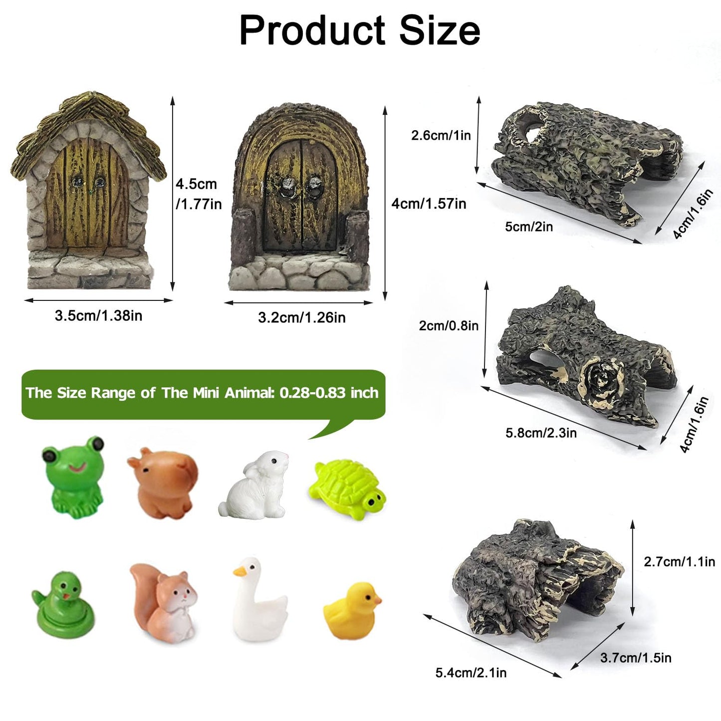QuarenDen 40 Pcs Miniature Fairy Garden Accessories, Fairy Door, Miniature Tree Stumps and Tiny Resin Animal with Moss for DIY Craft, Outdoor Yard, Lawn, Fairy Garden Decor