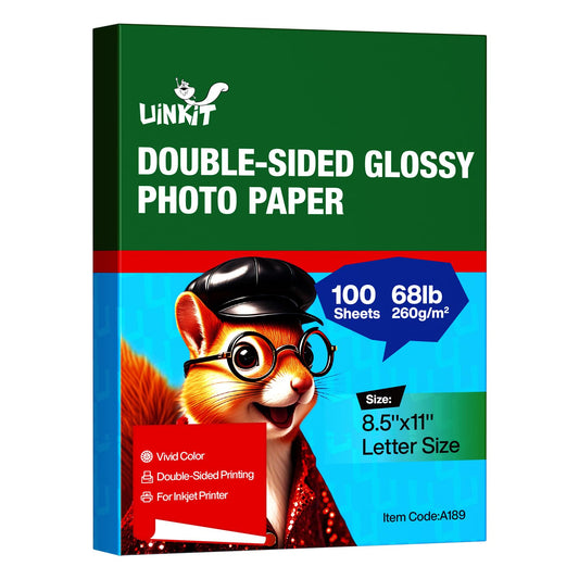 Uinkit Thick Photo Paper Glossy Double Sided 100 Sheets 8.5x11 Heavyweight 68lb 260gsm Inkjet Both Sides Printable 11.8mil A4 Letter size Flyer Bulk Pack 8.5 x 11 Card paper postcard postal A189