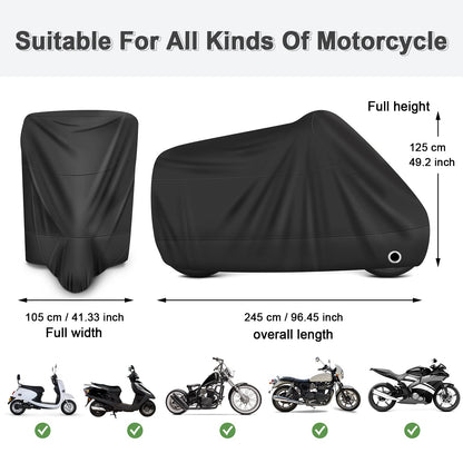 LIHAO Motorcycle Cover Waterproof Outdoor Motorbike Protection Cover Fits up to 96.5 inches Motorbike Cover with Storage Bag All Season Protection (XL)