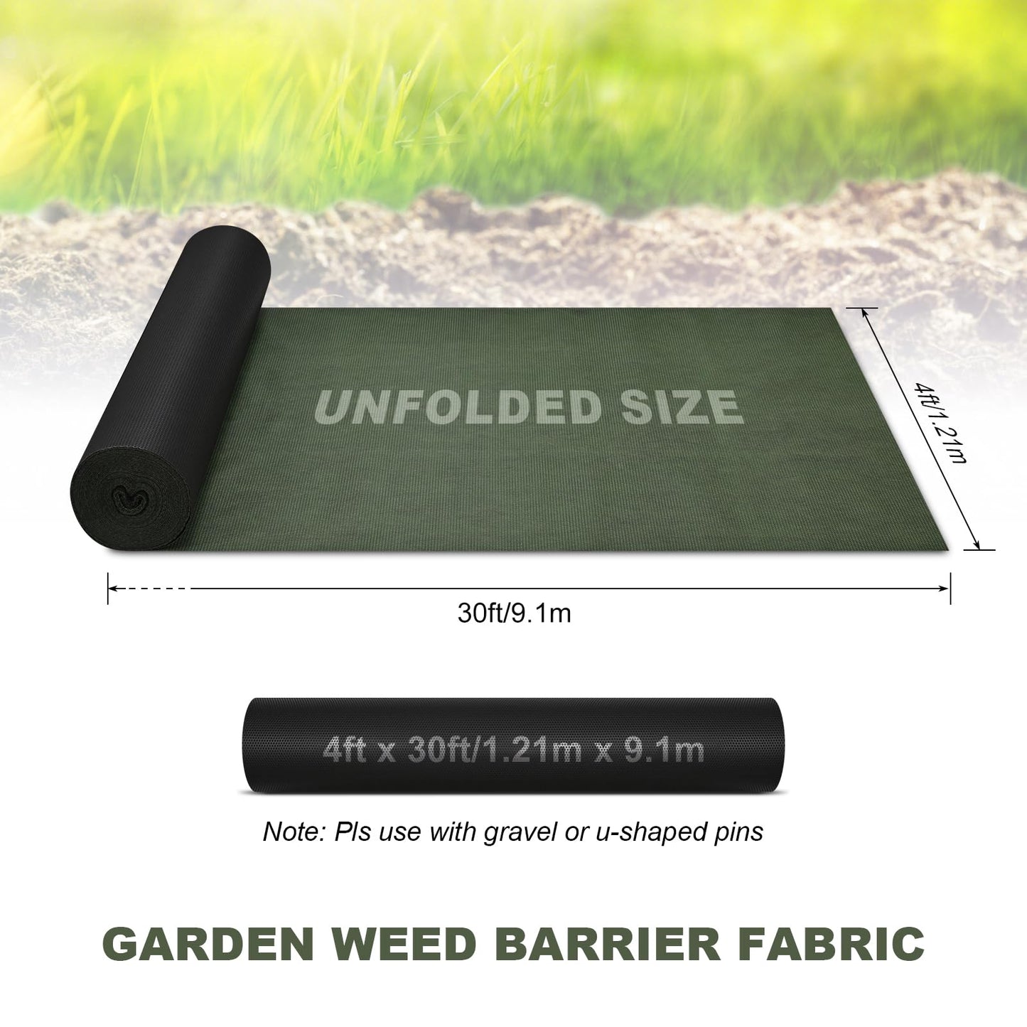 Weed Barrier Fabric, Breathable Eco-Friendly Polypropylene Weed Fabric Non-Woven Landscape, for Garden Weed Wrapping (Green black-3x30ft)