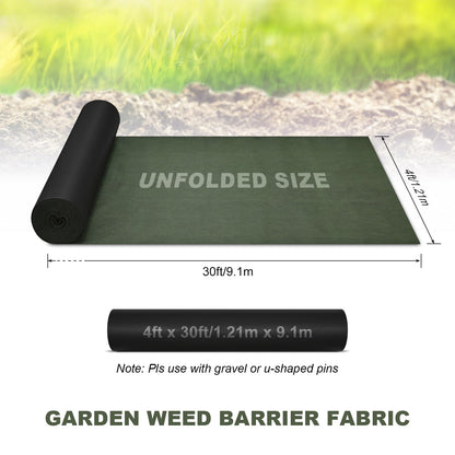 Weed Barrier Fabric, Breathable Eco-Friendly Polypropylene Weed Fabric Non-Woven Landscape, for Garden Weed Wrapping (Green black-3x30ft)