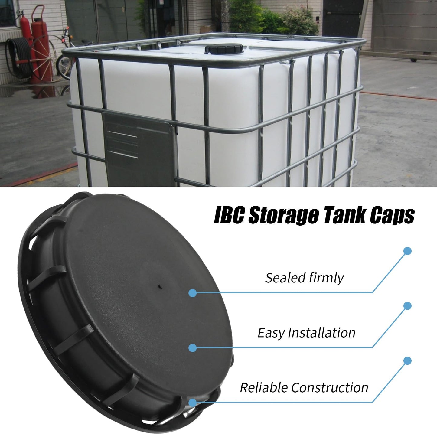 ZUDKSUY 2 Pcs Plastic IBC Storage Tank Caps, Black 6 Inch Leak-Proof Design IBC Tote Tank Cover with Gasket for Chemical Industrial Liquid Storage Tank