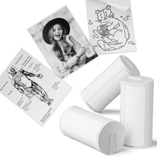 Genuine Self-Adhesive Thermal Printer Stickers, Compatible with PM290C Mini Sticker Printer, Black on White, 54mmx3.2m Sticker Paper for Journal, Study, Photos, Note, 3 Rolls, White