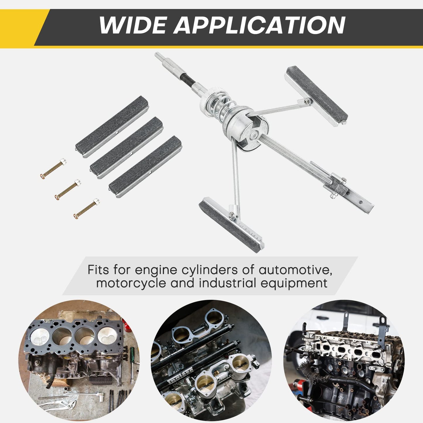 Acymner Engine Cylinder Hone Tool | 5 to 17.7cm Diameter Adjustable Deglazer with Extra 3PCS 3" Long Stones 220 Grit