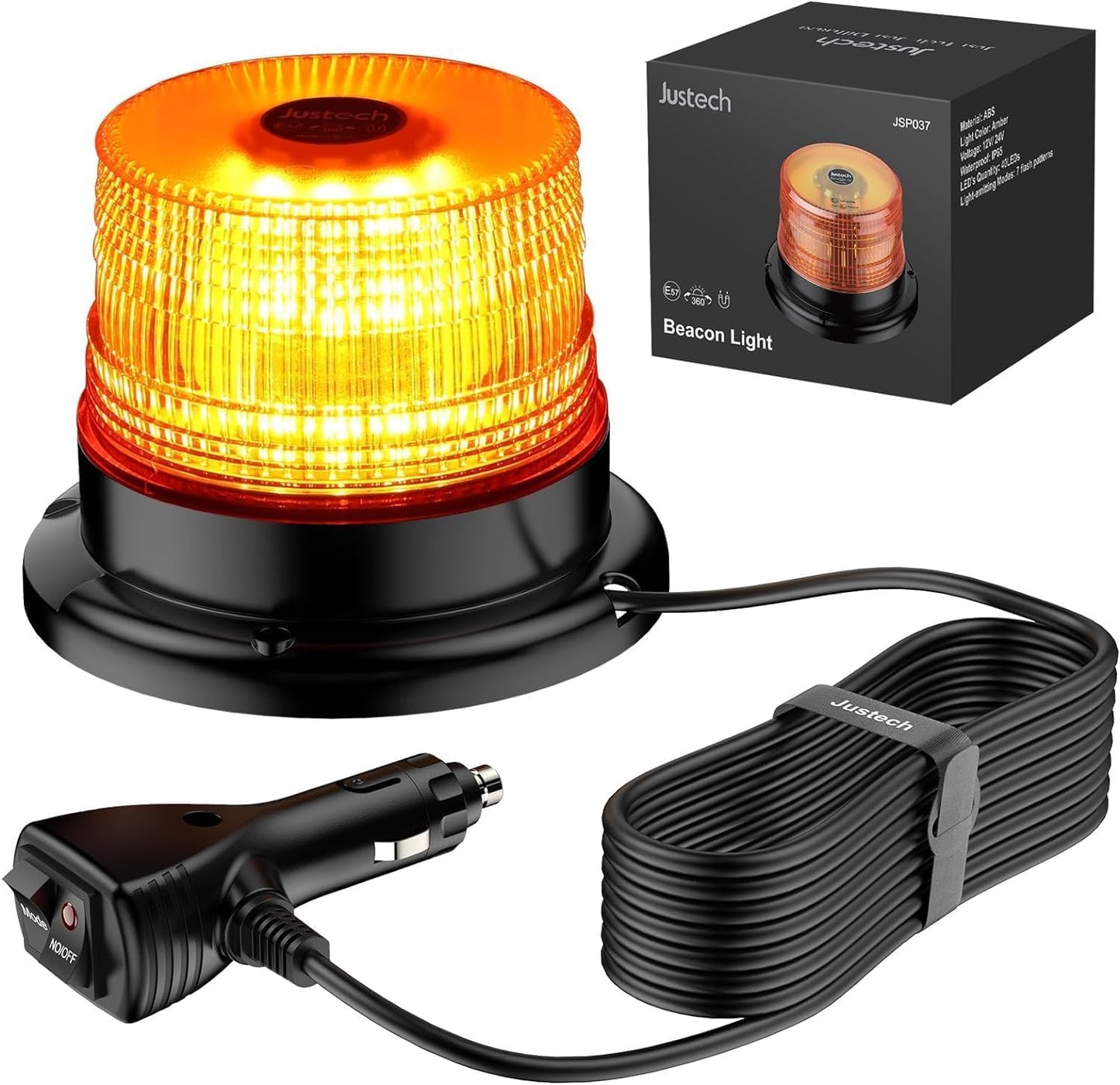 Justech 40LED Flashing Beacon LED Strobe Light Emergency Warning Strobe Light Magnetic Amber Strobe Lights 7 Flash Modes for Vehicle Forklift Truck Vehicle Tractor Bus