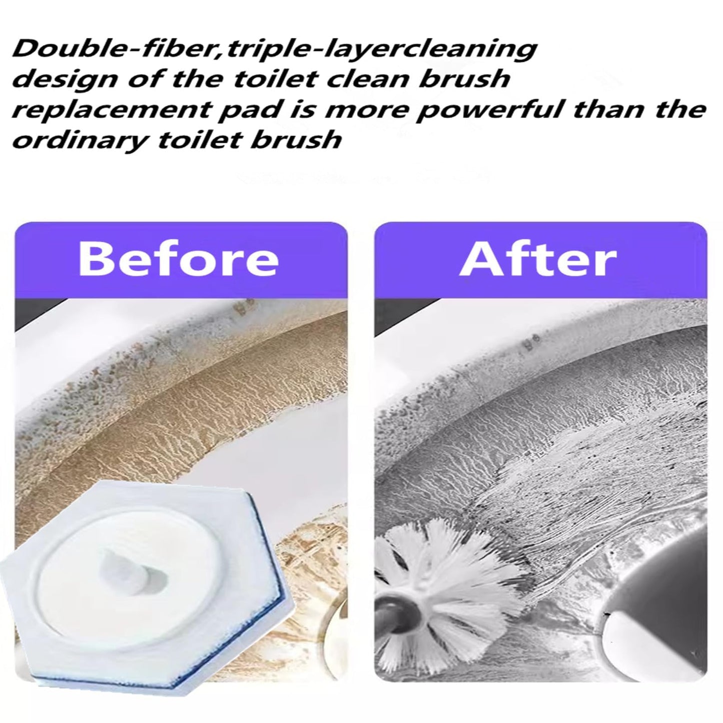 Garayma 50pcs DisposableToilet Bowl Cleaner Brush Double Layer Fibre and Sponge Toilet Brush Refills Cleaning Wand Refills