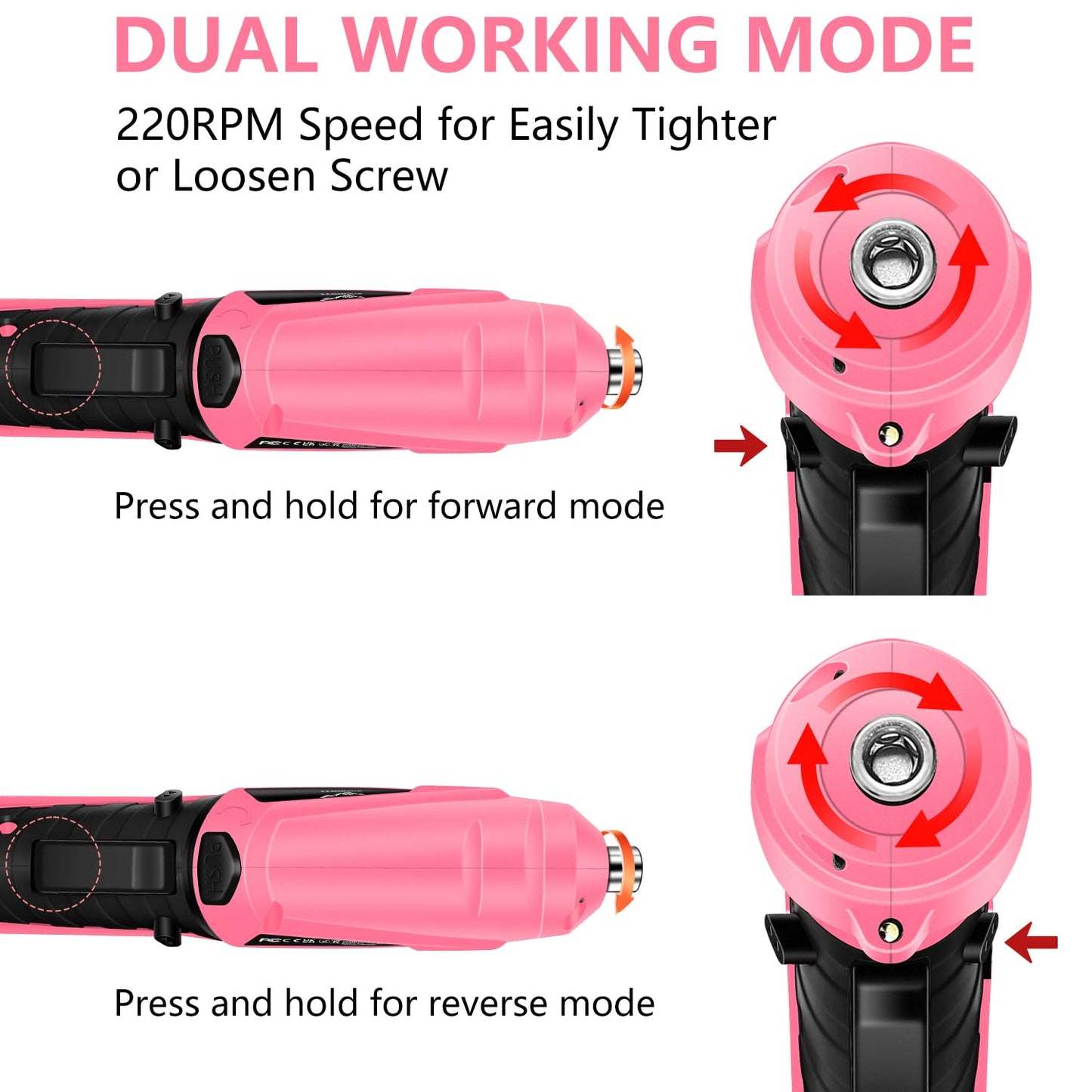 JENABOM 14 in 1 Electric Screwdriver Cordless Rechargeable Small Power Drill Set 3.6V Drill 3Nm Max Torque Electric Rotatable with LED Light Screwdriver, Pink
