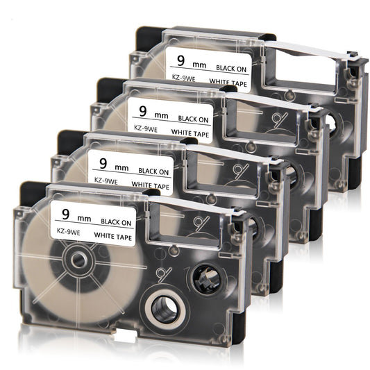 Absonic Compatible Label Tape Replacement for XR-9WE XR-9WE2S 9mm Label Cartridge for KL-120 KL-60 KL-100 KL-750 KL750B KL-780 KL820 KL7000 KL7200 Label Maker, 3/8" x 26', Black on White, 4-Pack