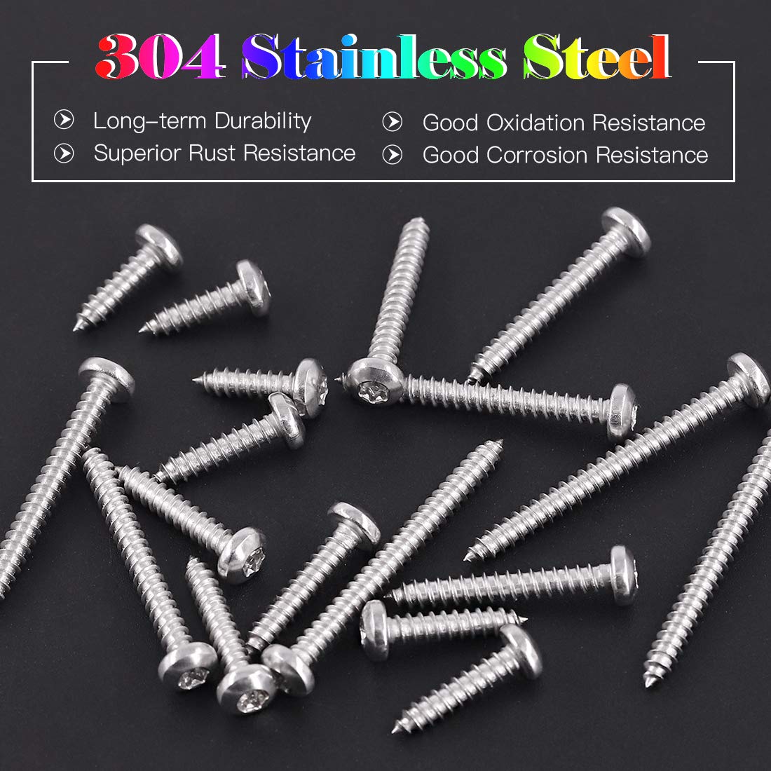 Glarks 211Pcs #8 x 1/2'' / 5/8'' / 3/4'' / 1" / 1-1/4'' / 1-1/2'' Button Head Torx Security Sheet Metal Screws Assortment Set, 6 Size Stainless Steel Tamper Resistant Screws with T20 Bit