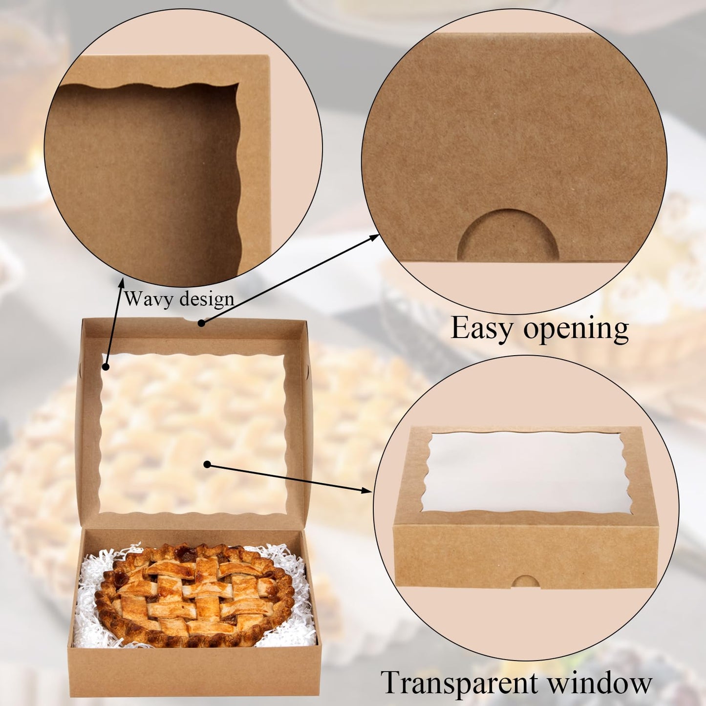 RomanticBaking 24pcs 10x10x2.5 Inches Brown Bakery Boxes with Window Cookies Boxes Pie Boxes Chocolate Covered Strawberries Boxes Cakesicle Browines Box for Christmas Valentine's Day