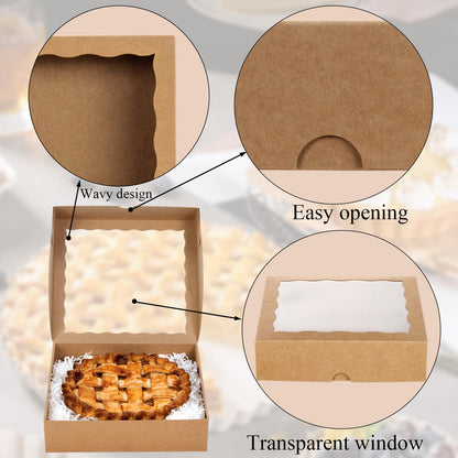 RomanticBaking 24pcs 10x10x2.5 Inches Brown Bakery Boxes with Window Cookies Boxes Pie Boxes Chocolate Covered Strawberries Boxes Cakesicle Browines Box for Christmas Valentine's Day