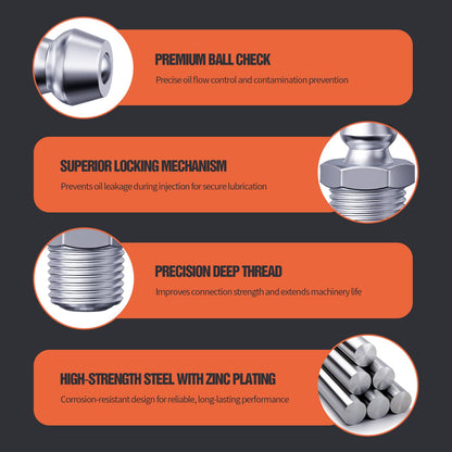 TRILINK SAE & Metric Zerk Grease Fittings Assortment Kit - 120pcs (1/4", 1/8", M6, M8, M10) Grease Nipples with Wrench | Straight, 45° & 90° Angles for Automotive, Agricultural & Industrial Machinery