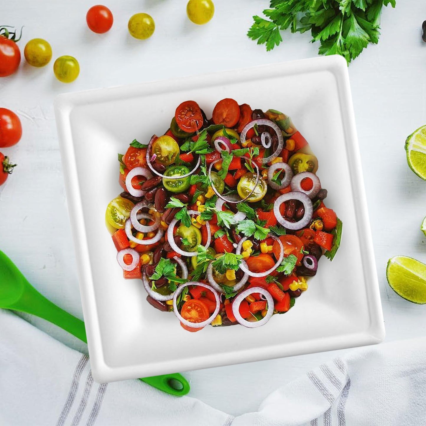 Voittozege 100 Pcs Compostable Square Paper Plates, 6" Square Dessert Plates, One-time Dinner Plate, 6 Inch White Disposable Plate for Party Compostable and Microwave