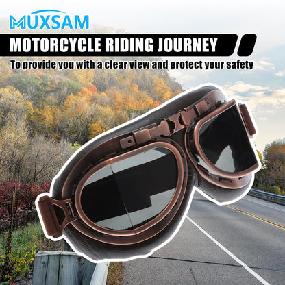 MUXSAM Vintage Motorcycle Goggles, ATV Motocross Goggles, Dirt Bike Racing Riding Off Road Scooter Glasses, Windproof Dustproof Eyewear for Adults Men Women, Copper Frame Smoke Lens
