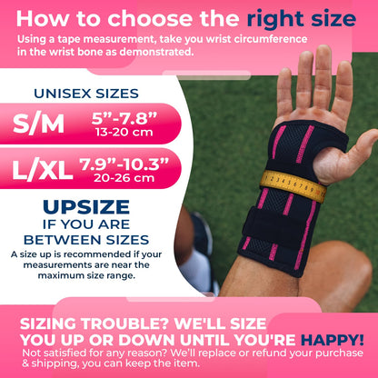 DR. BRACE Adjustable Wrist Brace Night Support for Carpal Tunnel, FSA & HSA Eligible, Doctor Developed, Upgraded with Double Splint & Therapeutic Cushion, Hand Brace for Pain Relief, Injuries, Sprains (S/M Right Hand, Black-Pink)
