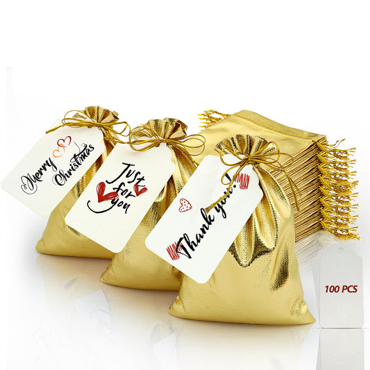 DOYIDE 100Pcs Gold Drawstring Gift Bags, 3x4in Small Jewelry Bags Drawstring Pouches, Shiny Wedding Party Favor Bags, Sachet Bags Empty for Birthday Party Christmas Baby Shower Candy Favors
