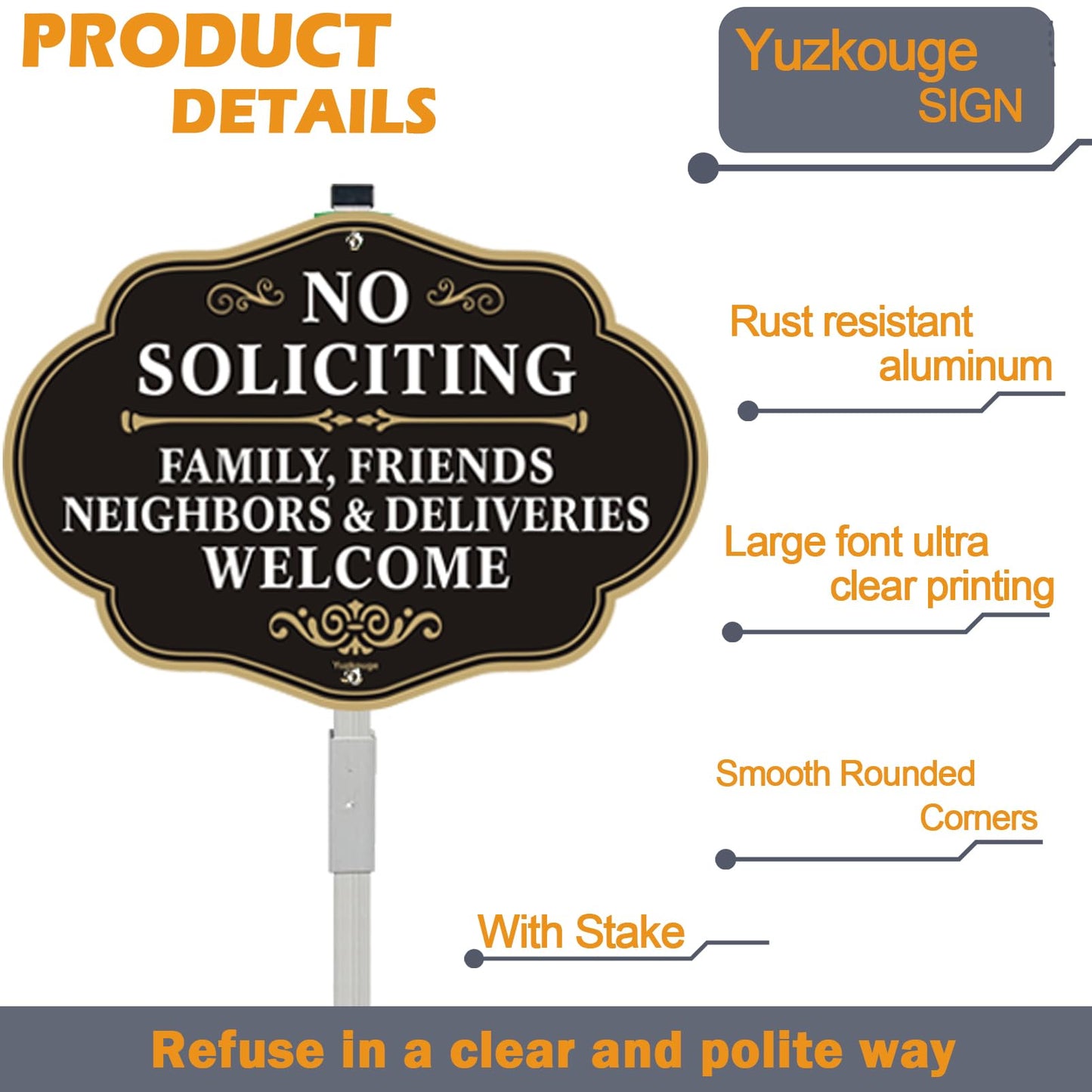 Yuzkuoge No Soliciting Sign With Stake Family Friends and Neighbors Welcome Front Door Signs - 2 Pack, 10 x 14 Inches Aluminum Sign with 2.3 Feet Stake(Detachable),