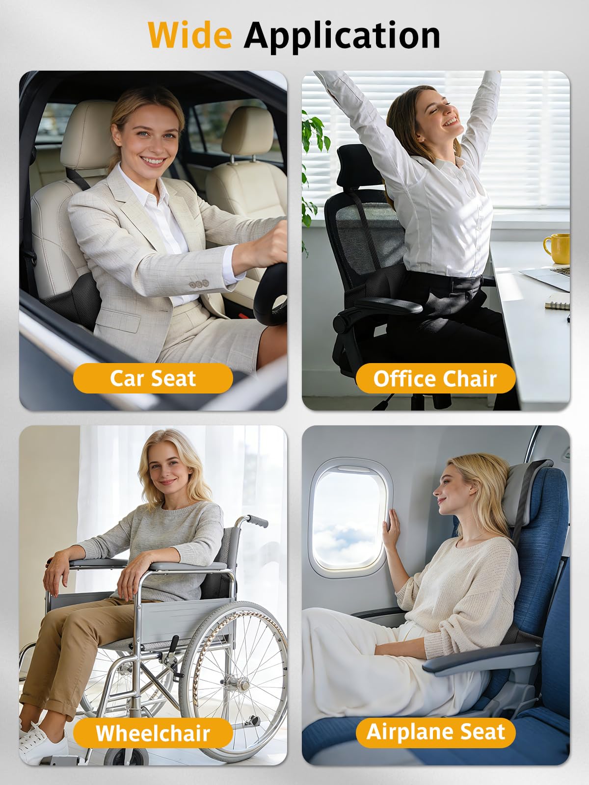 Car Seat Lumbar Support Pillow Memory Foam Lower Back Waist Support Cushion with Convex Point Design Washable Cover Dual Adjustable Straps for Vehical SUVs Driving Travel Accessories Office Chair