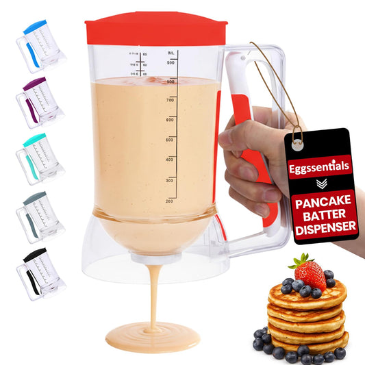 Eggssentials Pancake Batter Dispenser – Mess-Free, Squeeze-Handle Batter Dispenser for Pancakes, Cupcakes, Waffles & More – Durable, Easy-Pour Pancake Dispenser Bottle for Smooth Baking