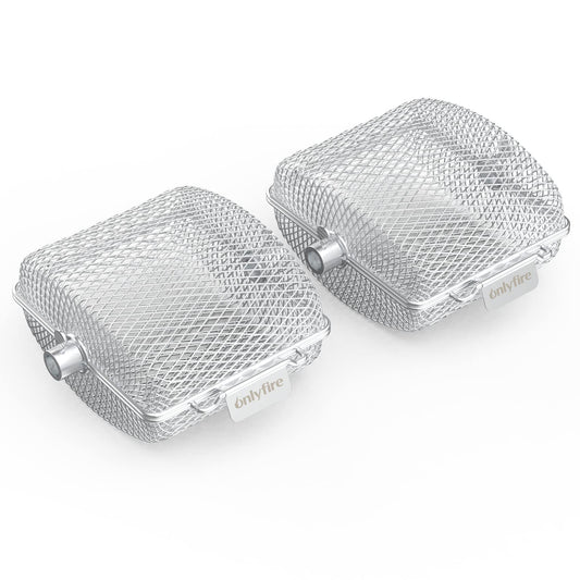 Onlyfire Rotisserie Grill Basket, 2 Pack Stainless Steel Rotisserie Accessory for Any Grill, Fits for 1/2" Hexagon, 3/8" Hexagon, 3/8" Square & 5/16" Square Spit Rod, Global Patent