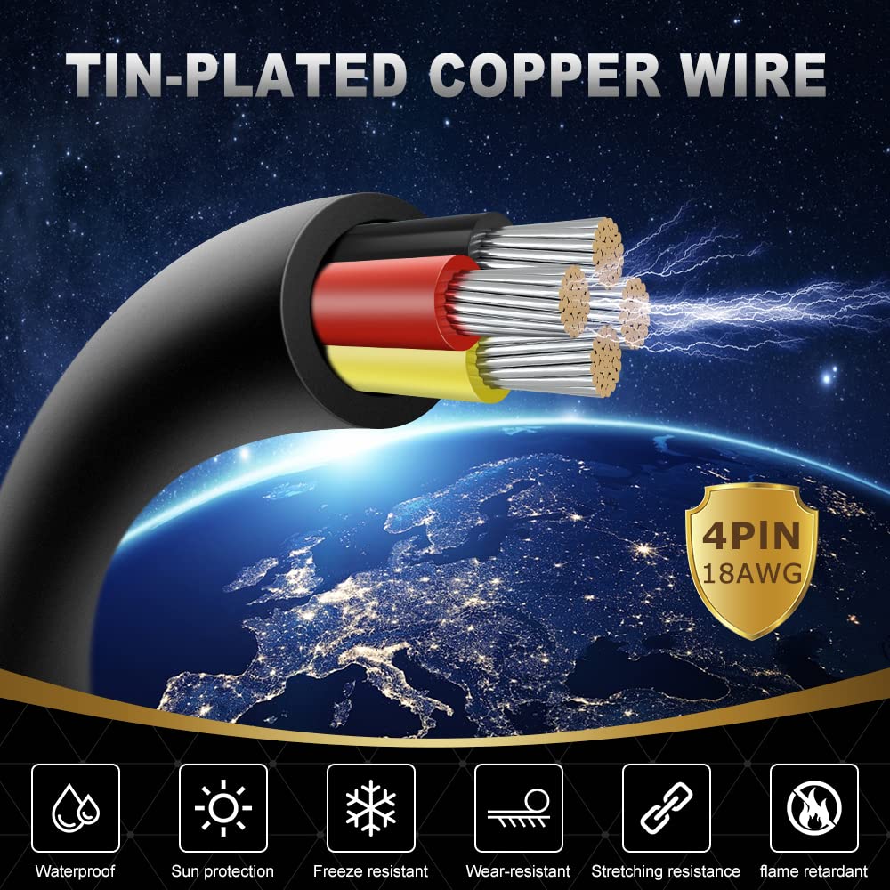 DEKIEVALE 18 Gauge 4 Conductor Wire, 32.8FT Black PVC Stranded Shielded Tinned Copper Wire, 18/4 Speaker Wire, Audio Power Cable, Flexible 18AWG Wire for Security/Alarm/Access Control/Sound