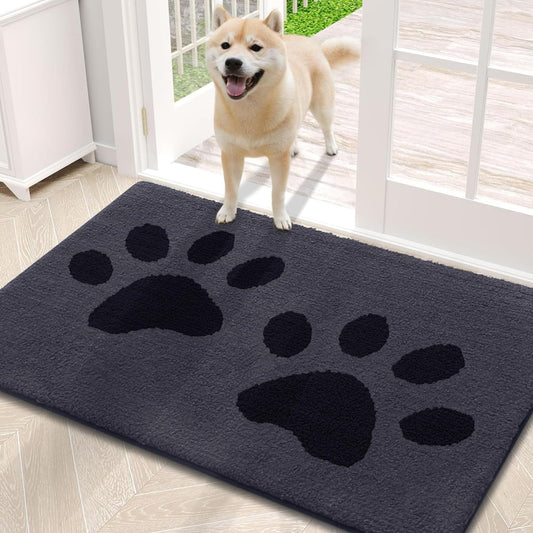 Arotive Indoor Door Mat, 20" x 30" Absorbent Dirt Resist Washable Front Back Door Mat, Non-Slip Low-Profile Dog Paws Entrance Doormat, Durable Inside Floor Mats for Entryway, Dark Grey and Black