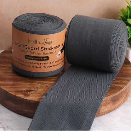 LayerGuard Cotton Stockinette Sleeve Roll, Stretchable Raw Cotton - Comfort wear, Sweat Absorbent (Grey 4 Inch)