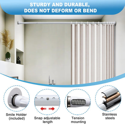 White Tension Curtian rod no drill, 42 to 100 inch Adjustable Heavy Duty black shower curtain rod for Windows bathroom Closet