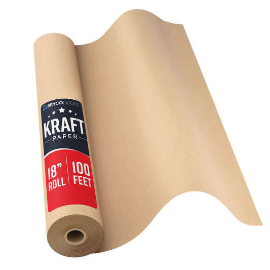 Bryco Goods 18" x 1200"(100’) Brown Wrapping Paper - Kraft Paper Roll for Packing, Arts & Crafts, Gift Wrapping, Bulletin Board, Banner, Bouquet Flower, Table Covering, Shipping & Moving Supplies