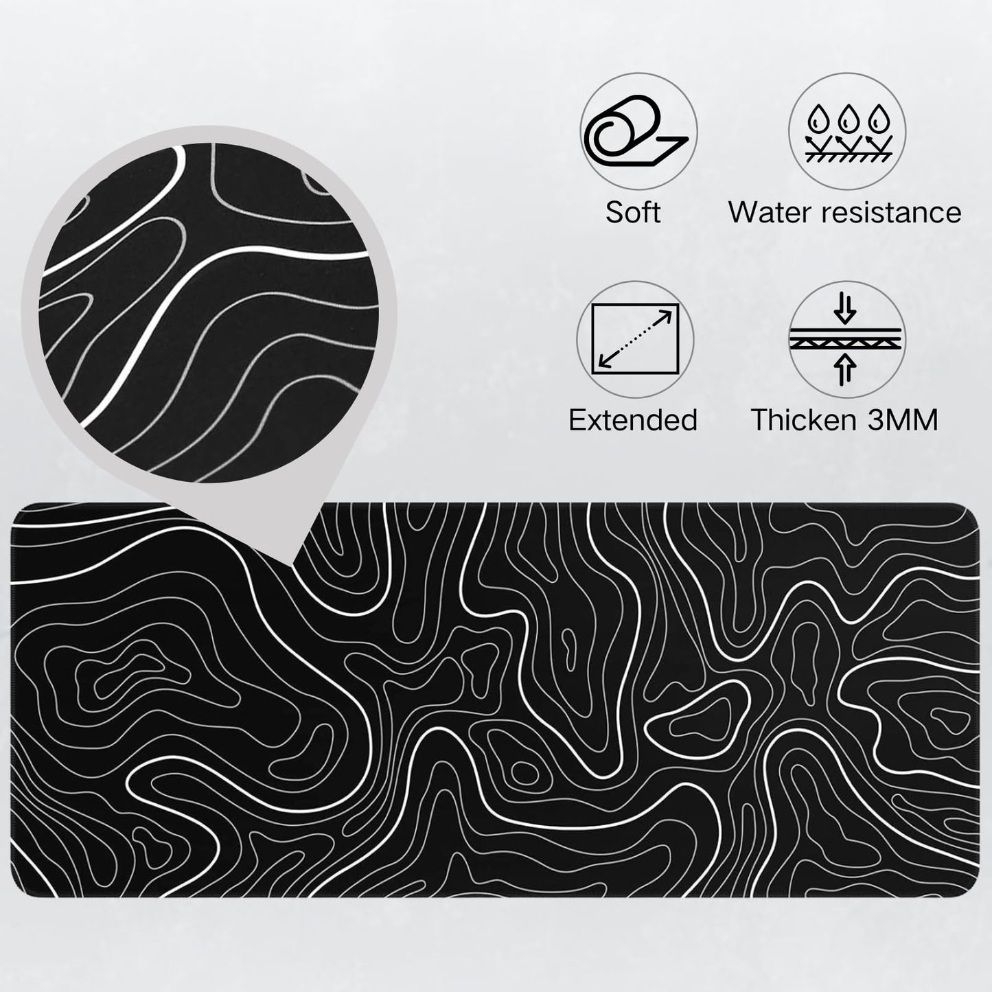 Mouse Pad, Large Mouse Pad Gaming 90 X 40CM(35.43X15.74Inches) Mousepad Big Desk Mat with Non-Slip Rubber Base Keyboard Pad for Gaming and Office-Black