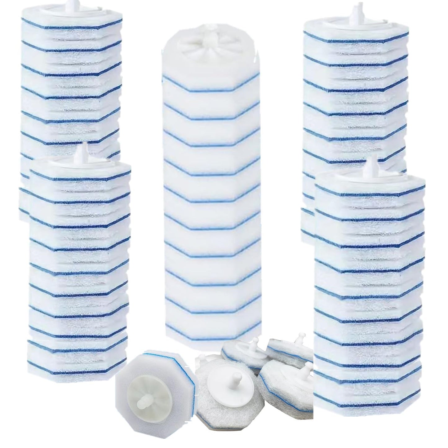 Garayma 50pcs DisposableToilet Bowl Cleaner Brush Double Layer Fibre and Sponge Toilet Brush Refills Cleaning Wand Refills