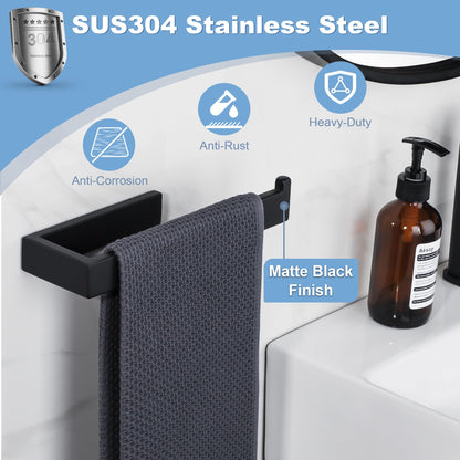 Sayayo Black Hand Towel Holder, Towel Bar Towel Rails Wall Mounted, Hand Towel Ring for Kitchen Toilet Bathroom, SUS304 Stainless Steel, 10 Inch, GKN2212-B