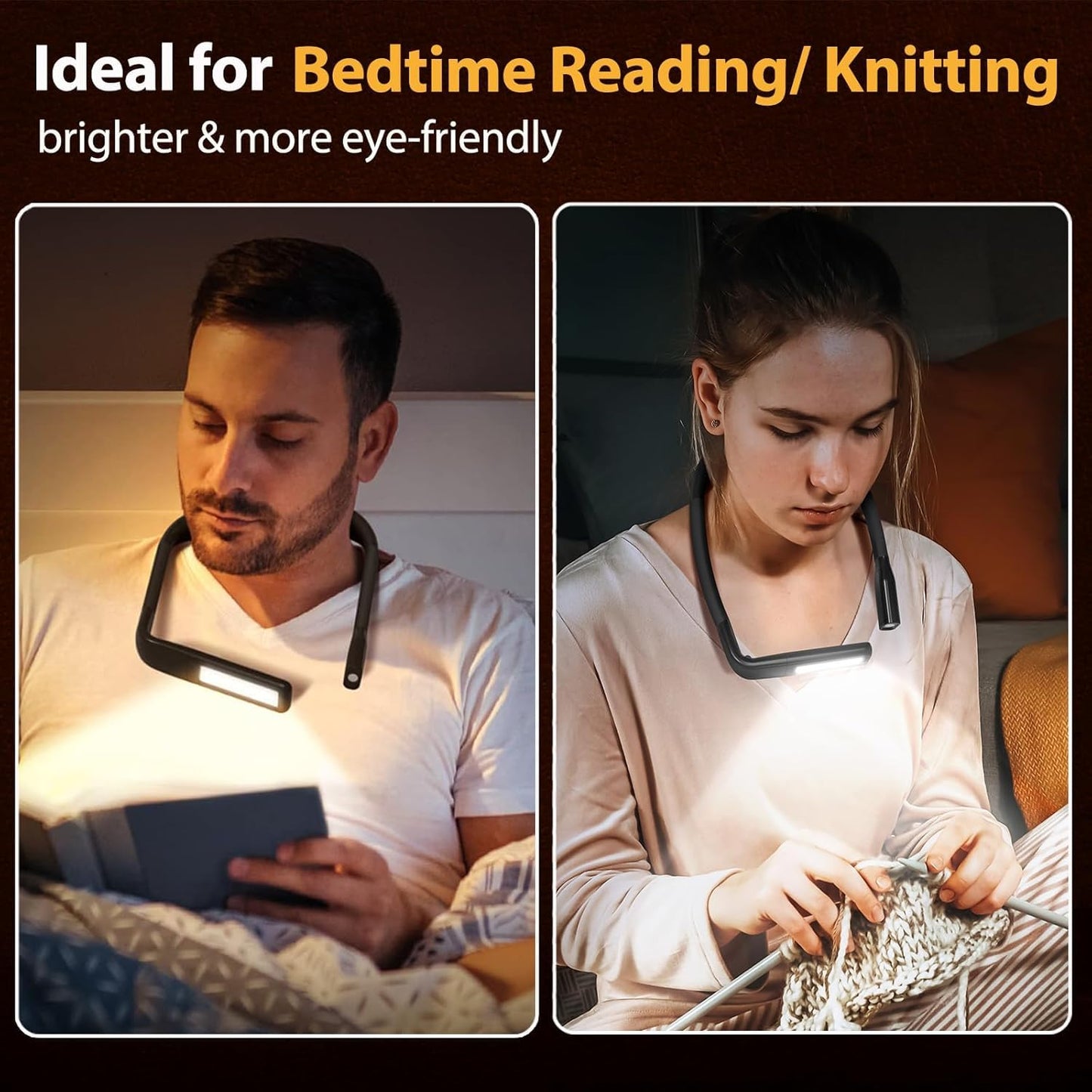 Reading Light Book Lovers Gifts: Book Light for Night Reading in Bed, Eye-Friendly Rechargeable Neck Booklight Book Accessories, Knitting Crochet Sewing Supplies Mothers Day Gifts for Grandma Wife Mom