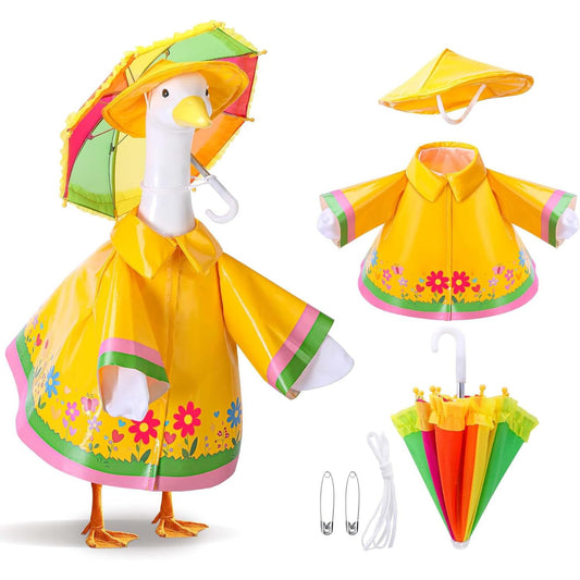 Porch Goose Raincoat Outfit, Waterproof Lawn Porch Goose Outfits with Umbrella & Hat for 23" Statue, Outdoor Patio Garden Yard Decoration (B)