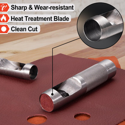 Spurtar 12 PCS Steel Hollow Leather Punch Set 1/8''-3/4'' Heavy Duty Round Hole Punch Set Leather Hole Tool for Watch Cloth Belt Gaskets w/Storage Bag