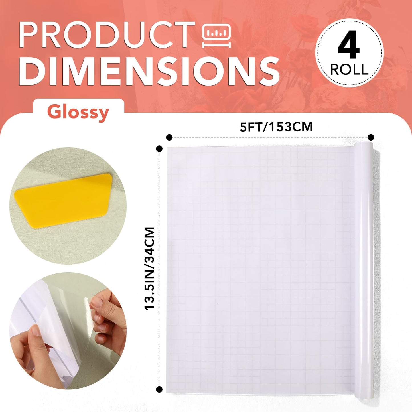 ZENOWICK Clear Contact Paper 4 Rolls , Plastic Book Covers 13.5 in x 5 ft , Contact Paper Peel and Stick , Clear Adhesive Protective Liner for Cupboards & Protective Covering