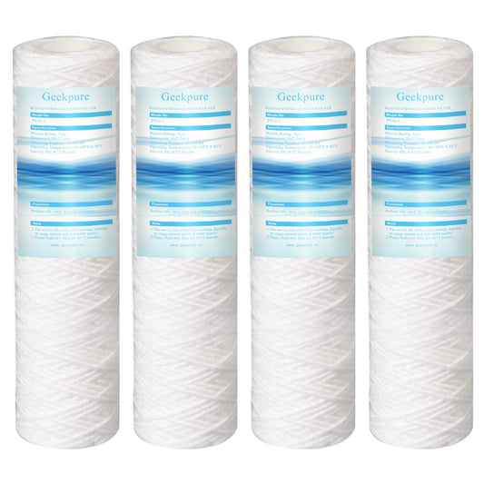Geekpure 10 Inch PP Wound String Sediment Replacement Water Filter Cartridges - 2.5" x 10" Pack of 4 (PS-10X4)