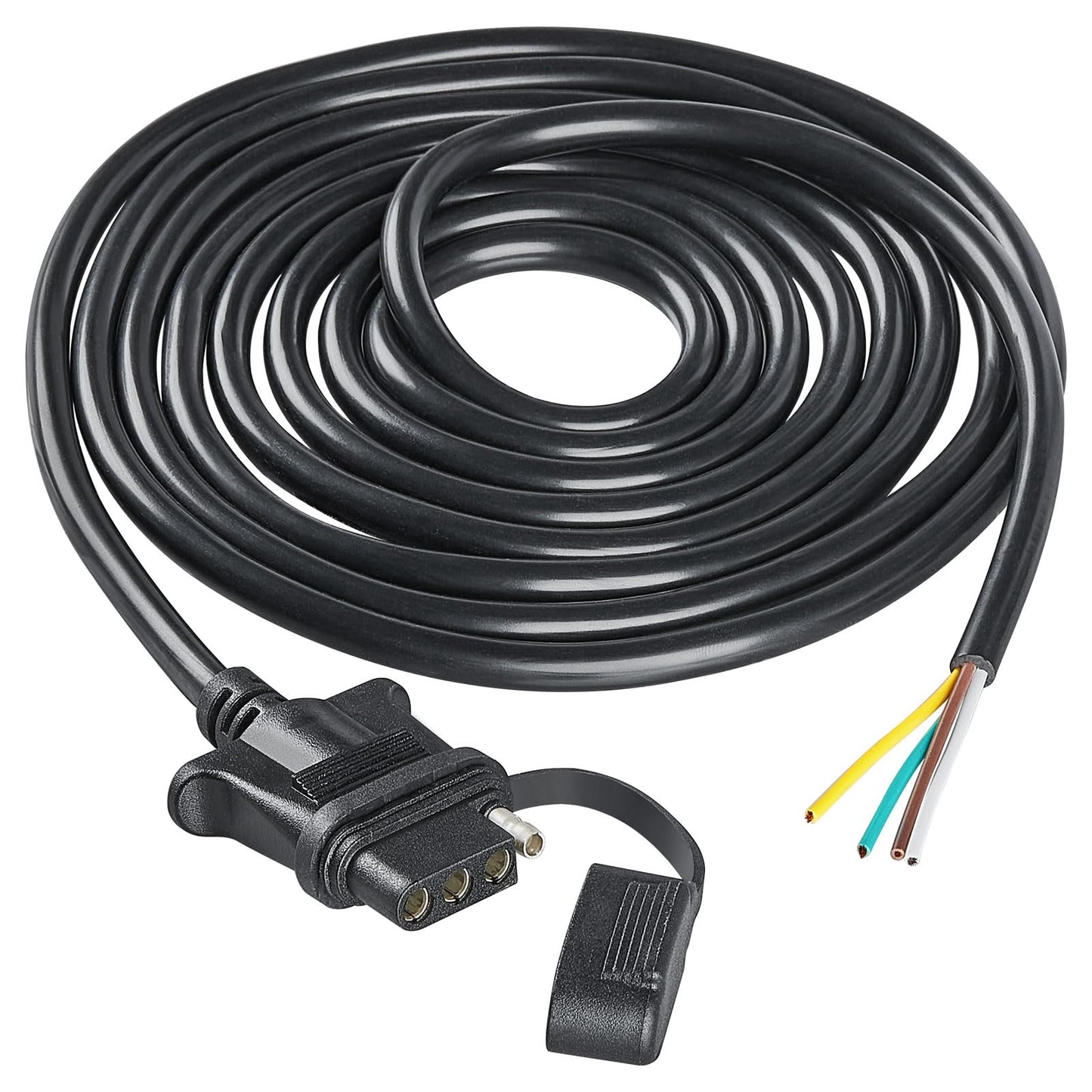 MECMO Vehicle-Side 4 Pin Trailer Wire Connector 10 Feet Heavy Duty 18AWG 4 Way Flat Female Trailer Wiring Harness Towing Replacement 4 Prong Trailer Light Plug Copper Jacket Cable Color-Coded 4-Wire