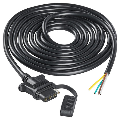 MECMO Vehicle-Side 4 Pin Trailer Wire Connector 10 Feet Heavy Duty 18AWG 4 Way Flat Female Trailer Wiring Harness Towing Replacement 4 Prong Trailer Light Plug Copper Jacket Cable Color-Coded 4-Wire