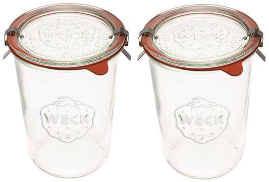 Weck Canning Jars 743 - Transparent Glass Eco-Friendly Canning Jars - Airtight Seal - 3/4 Liter Tall Jars (2 Pack)