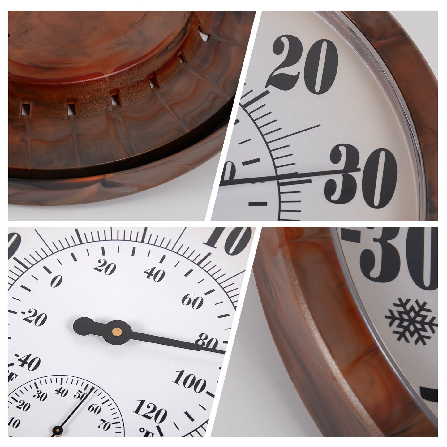 Indoor Outdoor Thermometer Hygrometer - 25.4cm Outdoor Thermometers Large Number, 2 in 1 Thermometer Hygrometer, No Battery Needed Large Outdoor Thermometers for Patio (Brown)