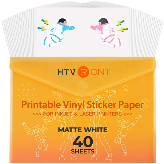 Printable Vinyl for Inkjet Printer & Laser Printer - 40 Pcs Matte White Inkjet Printable Vinyl Sticker Paper, 8.5"x11"